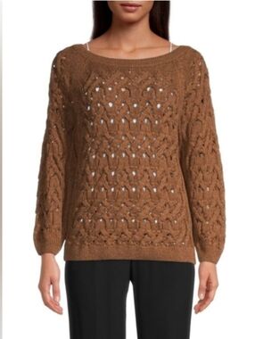 Lafayette 148 New York Cable Knit Sequin Metallic Pullover Sweater
